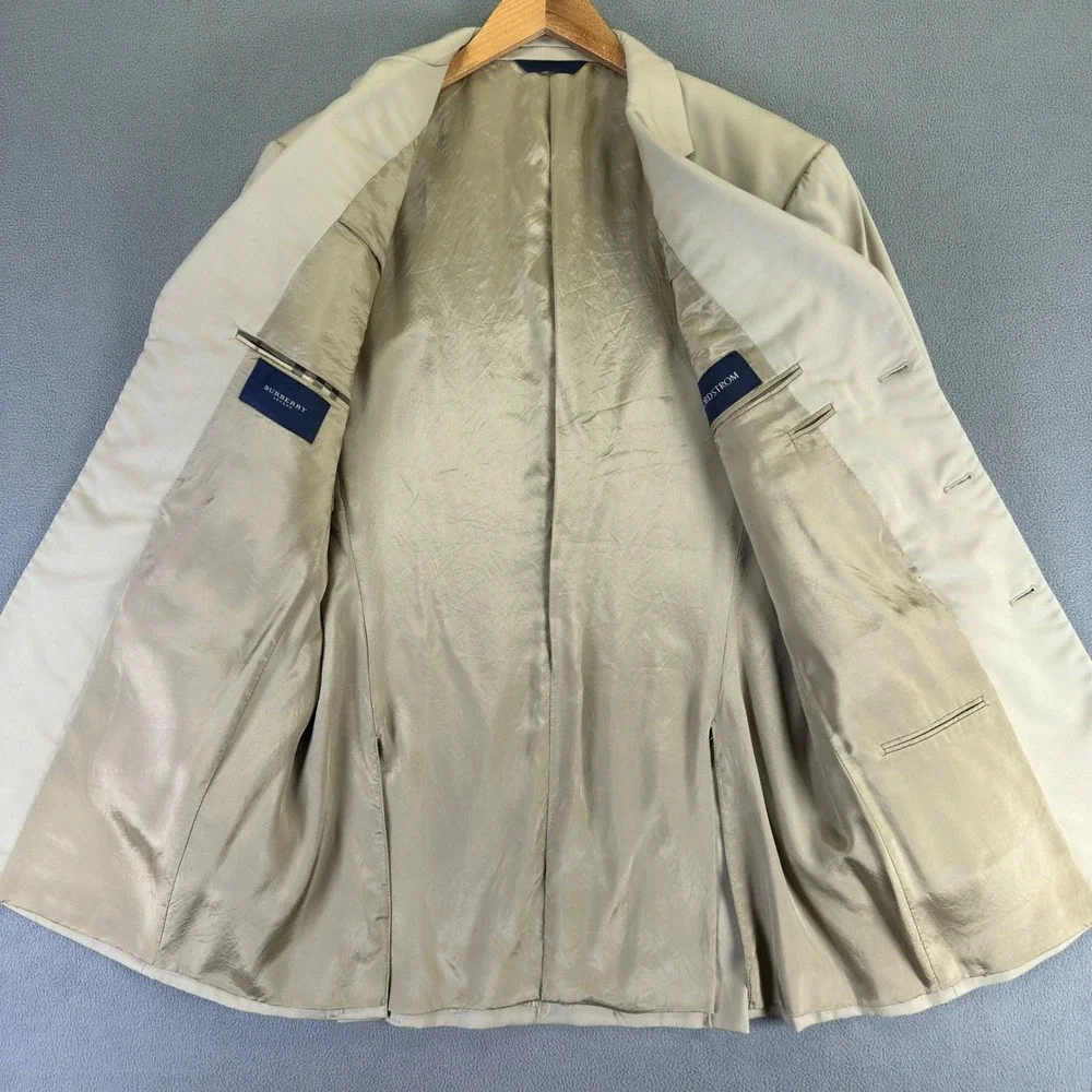 Burberry Blazer Jacket Mens 42‎ Long Beige Khaki Kensington Wool Luxury Business